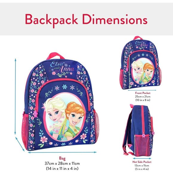 🆕 Disney Frozen One Size Blue Girls Anna And Elsa School Backpack - Picture 3 of 7